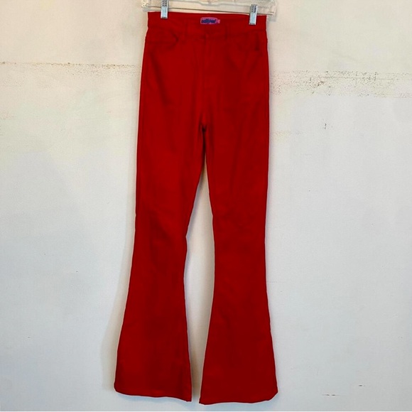 EDIKTED red high rise coated flare jeans sz S - Picture 5 of 5